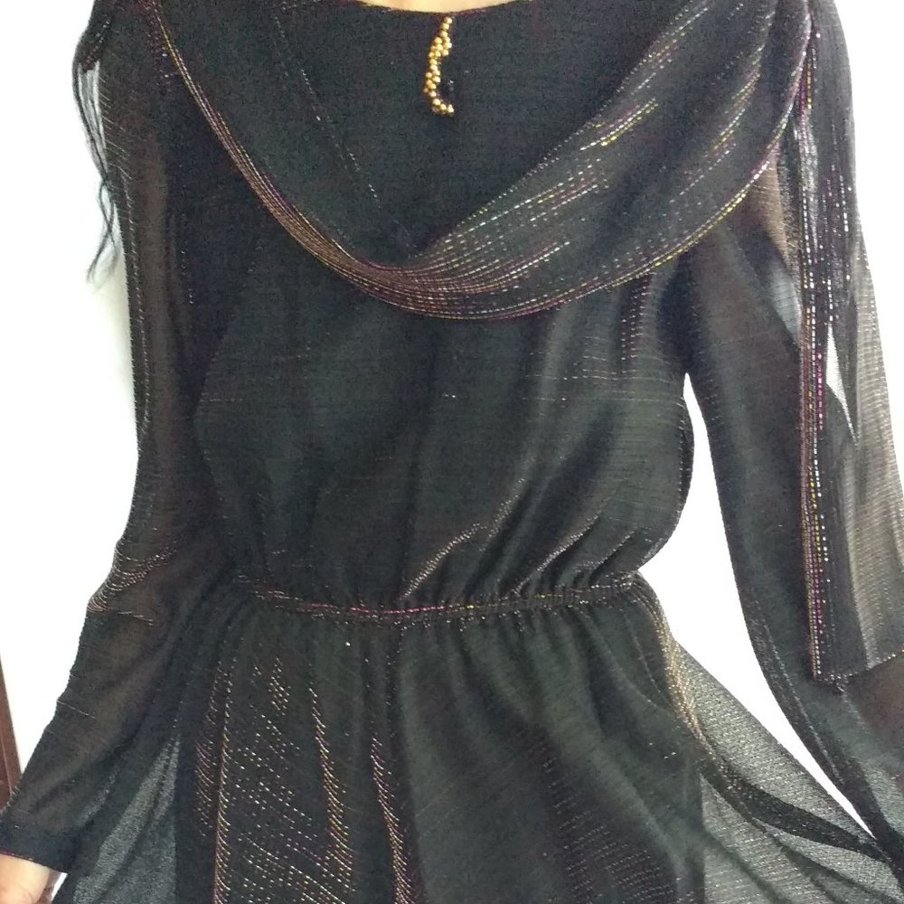 Evening Dress / Black with Gold Tinsel Thread